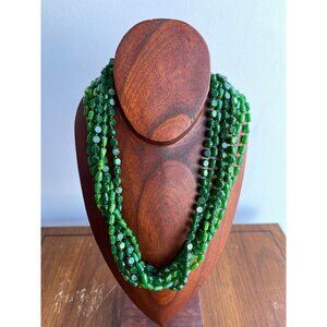 Vtg 1950's Shades Of Green Melamine Beaded 7 Strand Necklace With Gold Tone